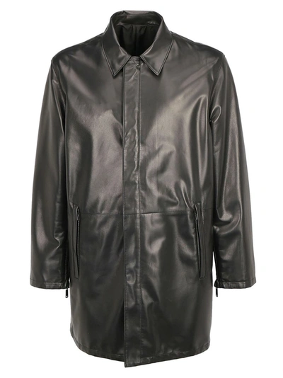 Prada Reversible Single Breasted Coat In Black
