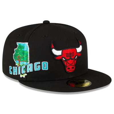 New Era Chicago Bulls The Circle Patch 59fifty-fitted Cap In Black