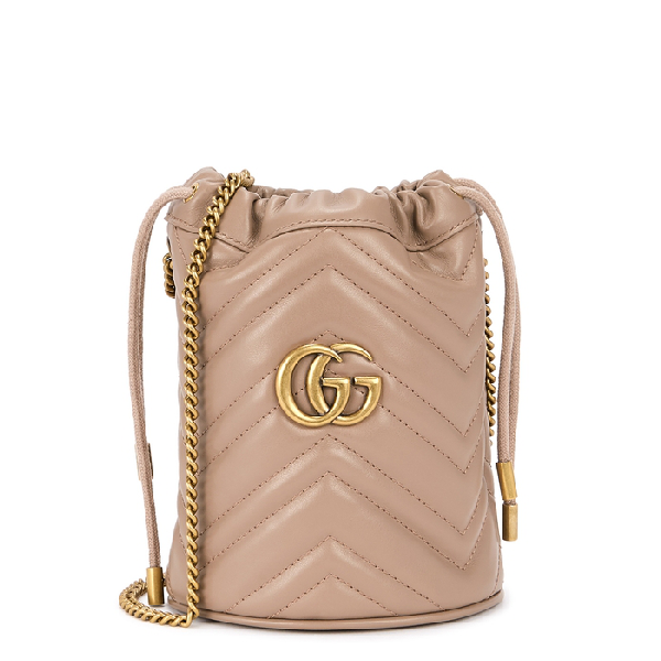 Gucci Gg Marmont Mini Bucket Bag In Quilted Leather In Nude | ModeSens