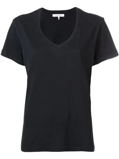 Frame Scoop-neck Fitted T-shirt In Noir