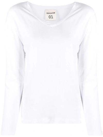 Semicouture V-neck Cotton T-shirt In White