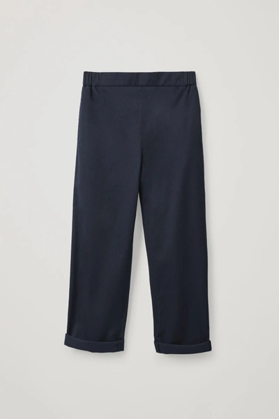 Cos Cropped Cotton Poplin Trousers In Blue