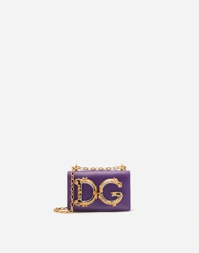 Dolce & Gabbana Dg Girls Micro Bag In Plain Calfskin In Purple