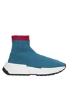 Mm6 Maison Margiela Two-tone Stretch-knit High-top Sneakers In Slate Blue