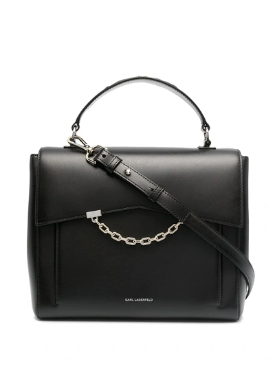 Karl Lagerfeld Chain Link-trim Leather Tote In Black