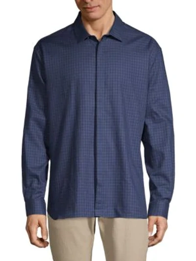 John Varvatos Slim-fit Long-sleeve Plaid Shirt In Peacock Blue