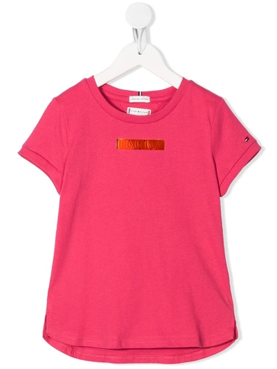 Tommy Hilfiger Junior Kids' Metallic Logo T-shirt In Pink