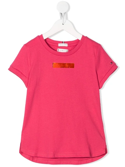 Tommy Hilfiger Junior Metallic Logo T-shirt In Pink