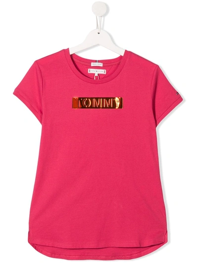 Tommy Hilfiger Junior Teen Metallic Logo T-shirt In Pink