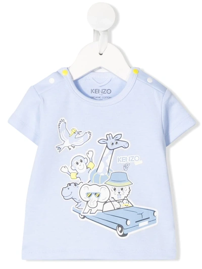 Kenzo Babies' Animal Car Print T-shirt In Blue