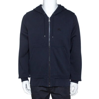 Pre-owned Burberry Midnight Blue Cotton Zip Front Hooded Sweatshirt L In Navy Blue