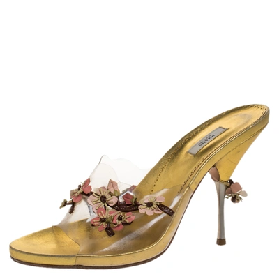 Pre-owned Prada Multicolor Pvc And Leather Flower Embellished Slide Sandals Size 38.5