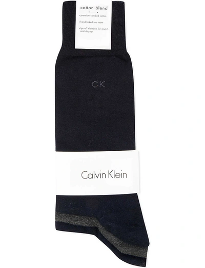 Calvin Klein Pack Of Three Flat-knit Socks In Black