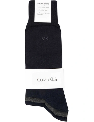 Calvin Klein Pack Of Three Flat-knit Socks In Navy/greyasst