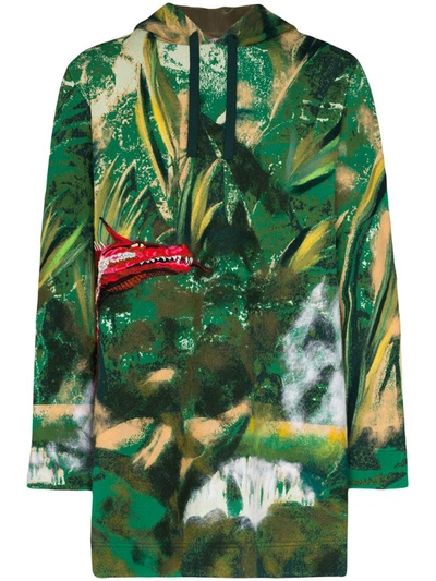 Valentino Red Dragon Embroidered Hoodie In Green