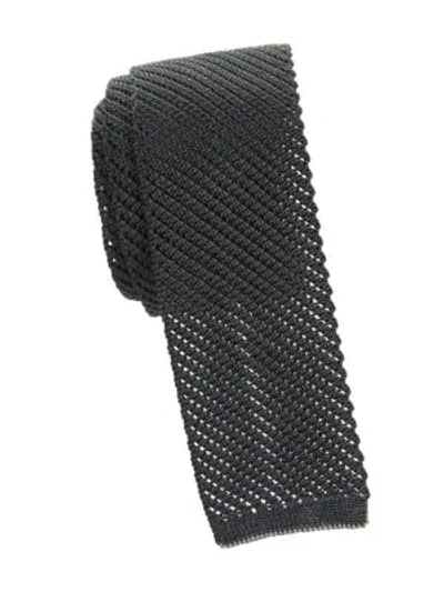 Ferragamo Slim Crochet Silk Tie In Grey