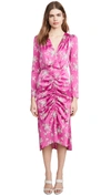 Wayf Ronnie Ruched Long Sleeve Midi Dress In Magenta Bouquet