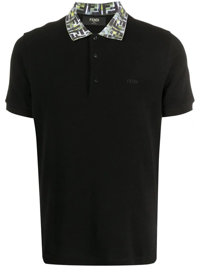 Fendi Mens Nero Branded-collar Slim-fit Cotton-piqué Polo Shirt S In Black