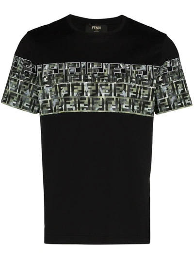 Fendi Men's Ff Camo-stripe Graphic T-shirt In Black