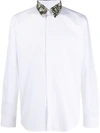 Fendi Branded-collar Slim-fit Cotton Shirt In White