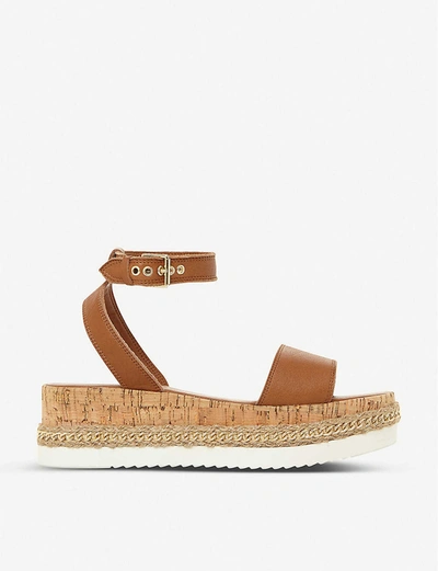 Dune Krest Cork-wedge Leather Sandals In Tan-leather