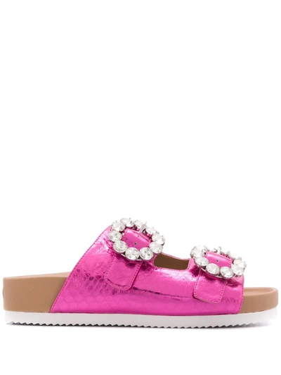 Kurt Geiger Marlo Snakeskin-print Faux-leather Sandals In Pink Leather