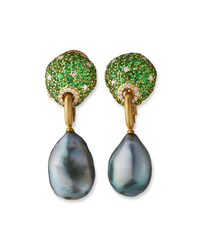 Margot Mckinney Jewelry 18k Tsavorite & Diamond Earrings W/ Detachable Pearls
