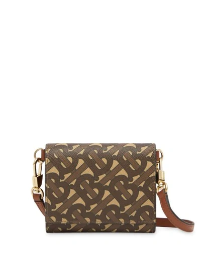 Burberry Otis Monogram Print E-canvas Wallet With Strap In Bridle Brown Ns