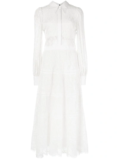 Alice And Olivia Anaya Collared Tiered Dress In White