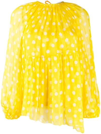 Zimmermann Brightside Dot Asymmetrical Silk Chiffon Blouse In Sunflower Pearl Dot