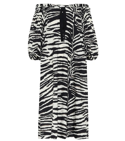 Dries Van Noten Damon Bubble Sleeve Zebra Print Midi Dress In Black