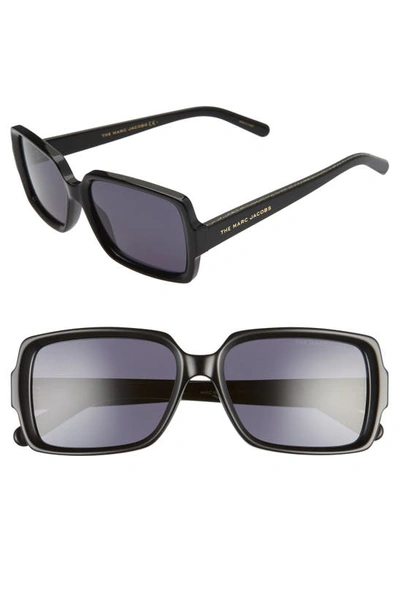 The Marc Jacobs 56mm Rectangle Sunglasses In Black/ Grey Blue