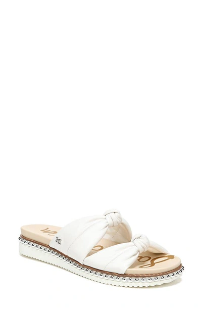 Sam Edelman Alyse Knotted Strap Studded Slide Sandal In Bright White Leather