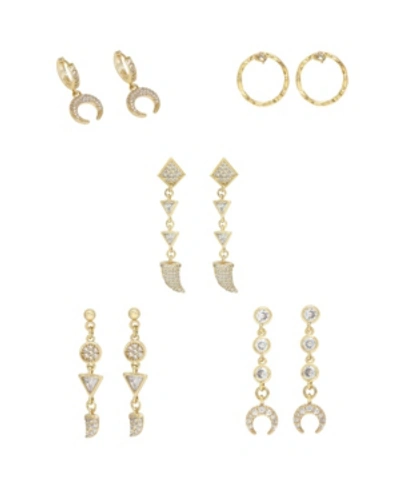 Ettika Set Of 5 Horn Crescent Stud Earrings In Gold