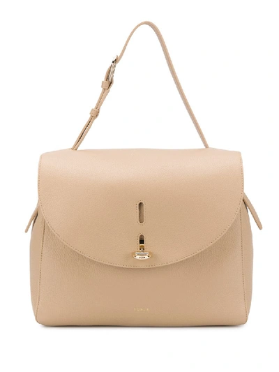 Furla Net M Shoulder Bag In Cream Color Leather In Neutrals