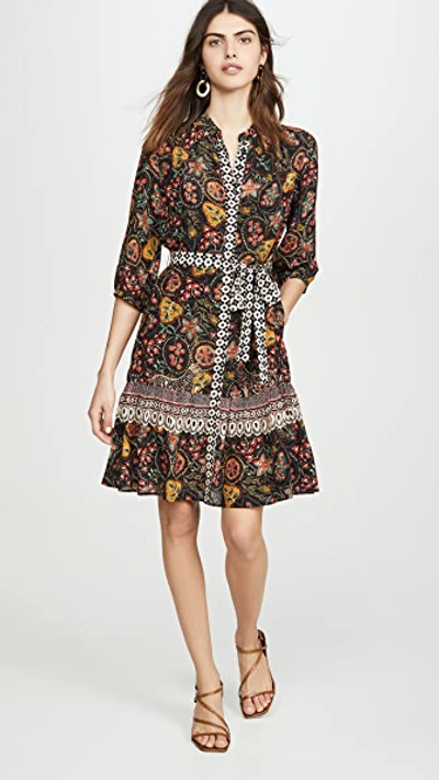 saloni tyra silk dress Saloni Tyra Mini Dress Silk Tropical Floral Pink Striped Patchwork Belted  US 6