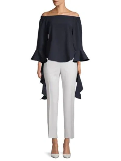 Joa Off-the-shoulder Bell-sleeve Top In Navy