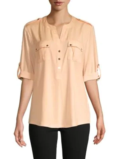 Calvin Klein ​rolled-sleeve Pocket Blouse In Papaya