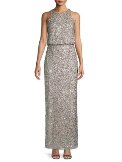 Adrianna Papell Embellished Blouson Gown In Silver