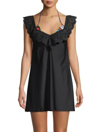 Avec Les Filles Eyelet Ruffle Tank Dress In Black