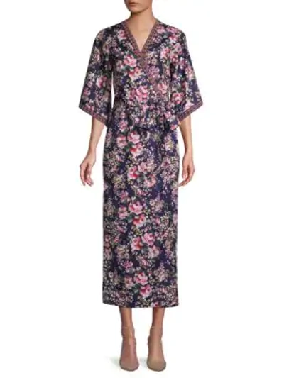Alexia Admor Floral-print Kimono Wrap Maxi Dress In Navy