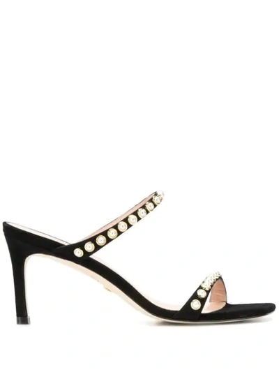 Stuart Weitzman Women's Aleena Faux Pearl-embellished Suede Mules In Black