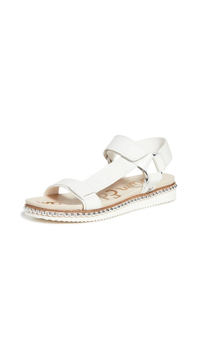 Sam Edelman Women's Annalise Embellished Croc-embossed Leather Sport Sandals In White