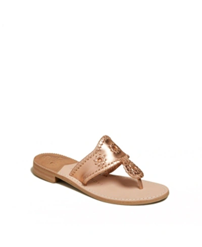 Jack Rogers Jacks Flat Metallic Leather Thong Sandals In Rose Gold