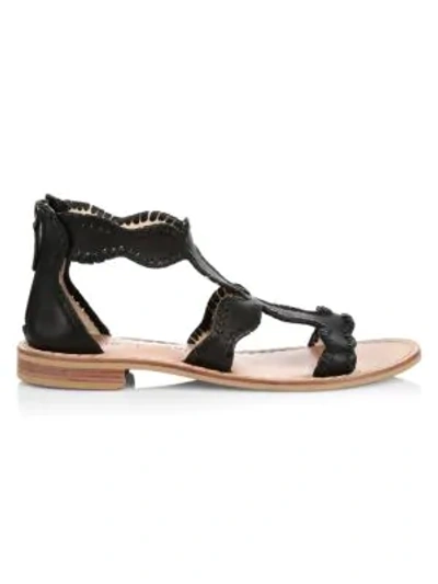 Jack Rogers Jackie Whipstitch Leather Gladiator Sandals In Black