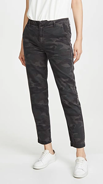 Sundry Camo Embellished-stripe Trousers In Moss
