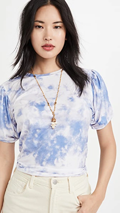 Endless Rose Twist Puff Sleeve T-shirt In Blue