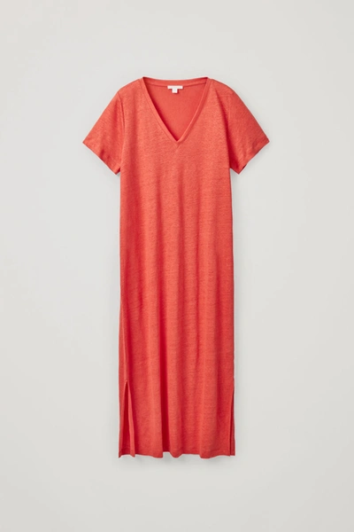 Cos Linen T-shirt Dress In Orange