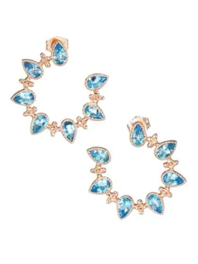My Story The Piper 14k Rose Gold & Blue Topaz Front-facing Hoop Earrings