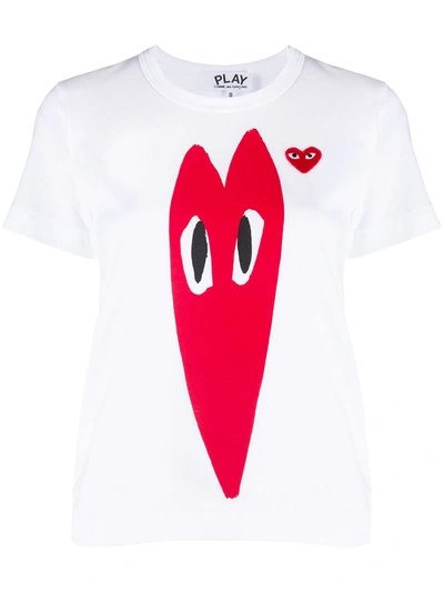 Comme Des Garçons Play Red Heart Print T-shirt In White